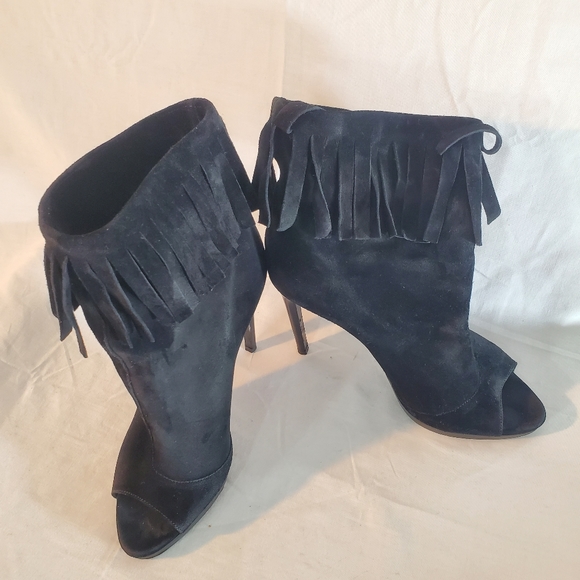 Burberry fringe suede peep-toe booties ankle boot size 36.5 US 6.5 - Picture 4 of 13